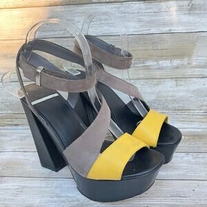 Marciano Shoes Sz‎ 7.5 Yellow Black Platform Wedge Padded Chunky High Heel